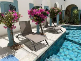Situé à 300 m de la plage et 500m du Centre Commercial Saly Center
Ce magnifique Riad est composé de 3 chambres climatisées dont une avec dressing ,
3 salles de bain et Wc privatifs, toilette visiteur + 3 cuisines dont une extérieure + 2 salons dont 1 extérieur
+ 1 salle à manger extérieure., local pour le personnel, petit garage avec débarras attenant, parking voitures